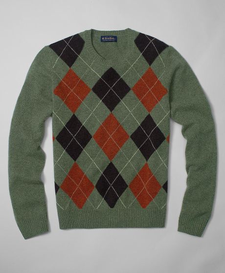 Brooks Brothers Lambswool Argyle Crewneck Sweater in Green for Men ...