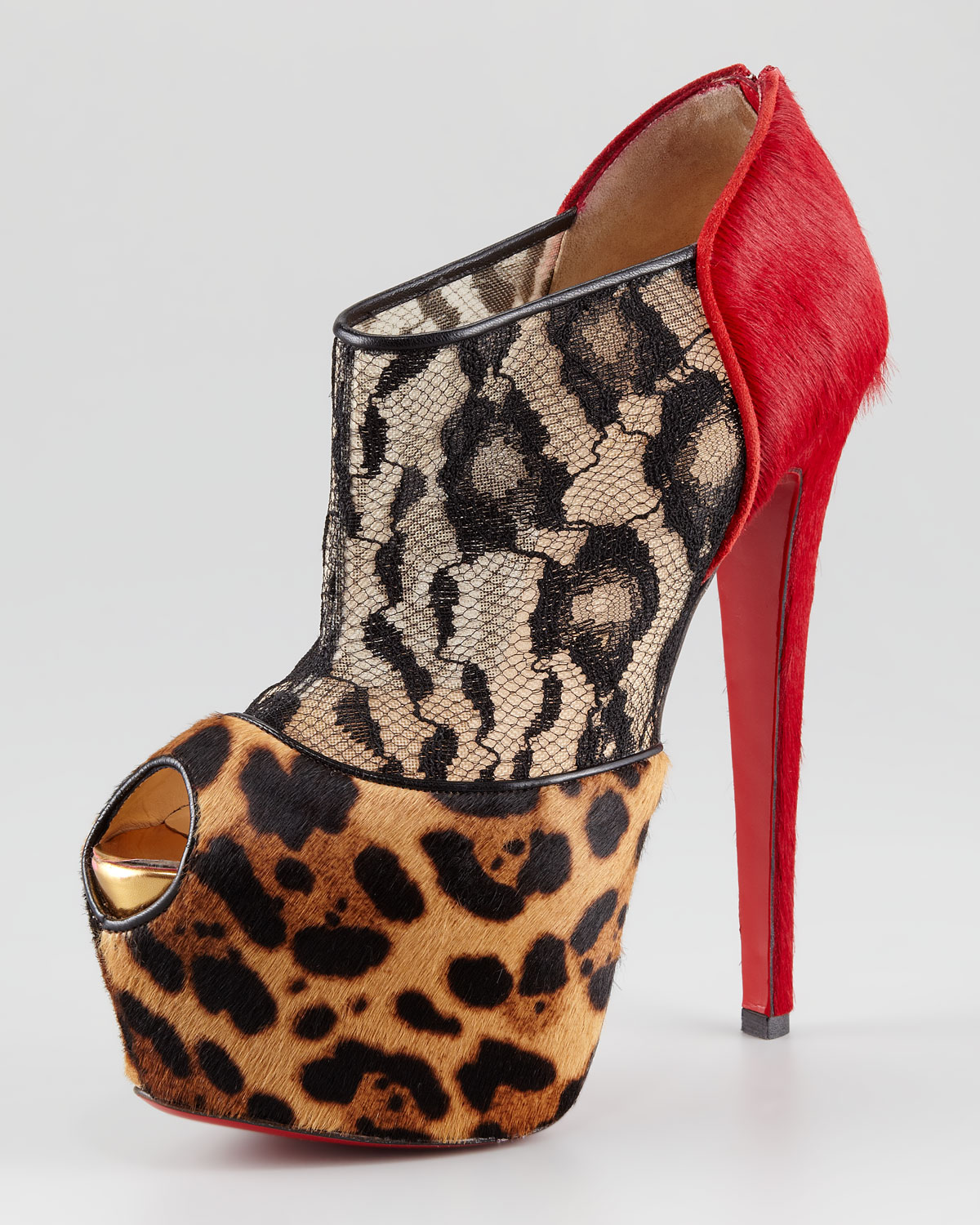 Artesur ? christian louboutin booties Brown and red pony hair lace ...