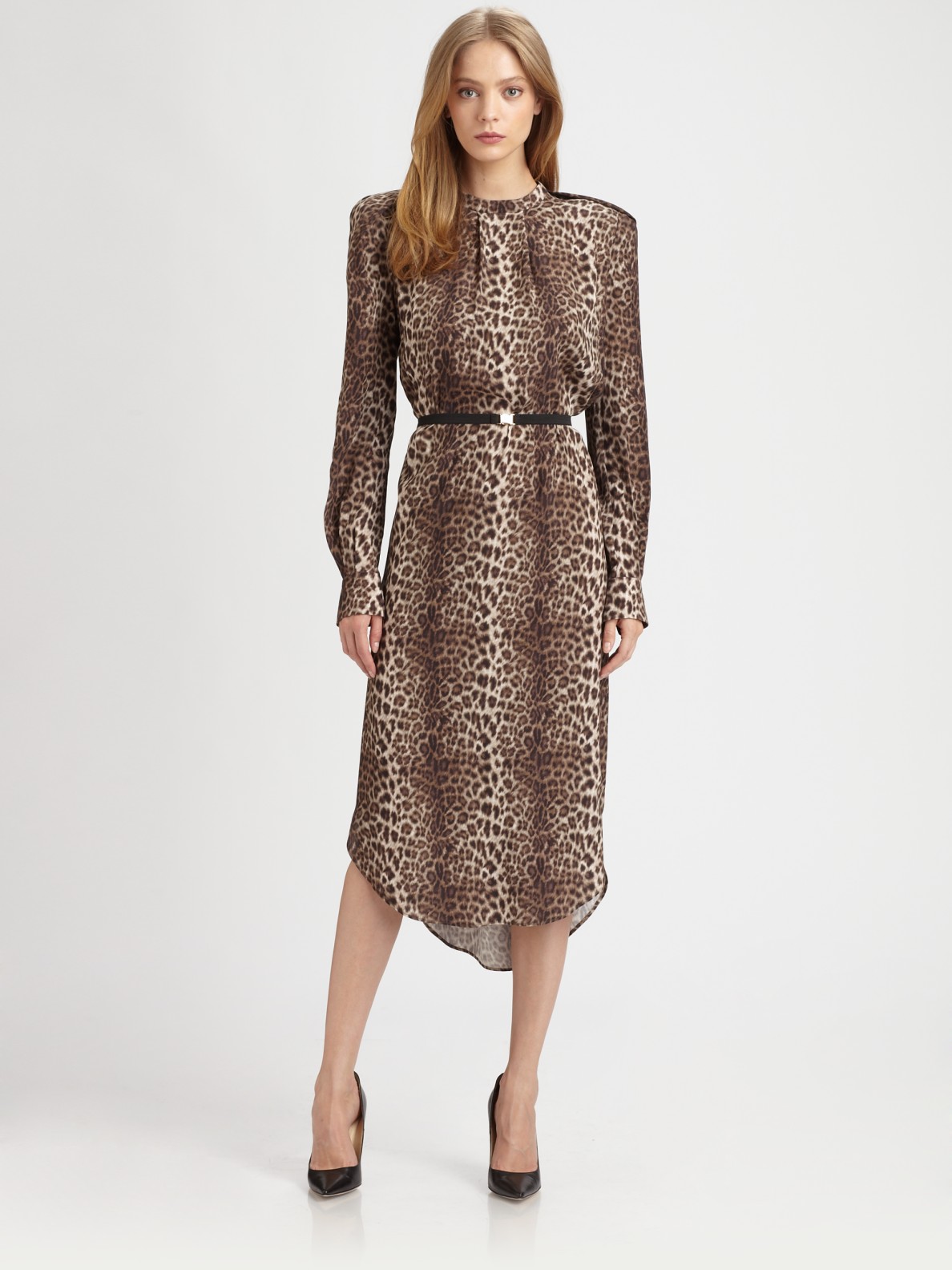 Lyst - By Malene Birger Belted Leopard-Print Dress in Brown