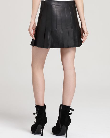 Aiko Leather Skirt Pleated Mini in Black | Lyst