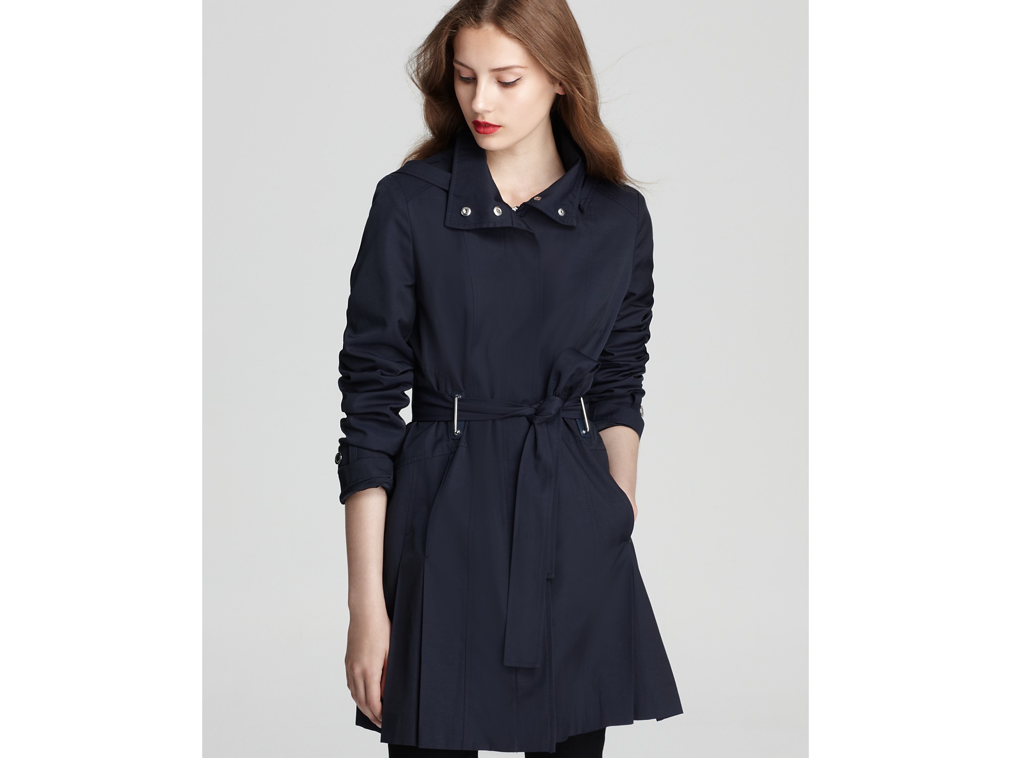 Red Trench Coat Black Lace Bodysuit Via Spiga Faux Patent Leather Trench Coat In Blue Lyst