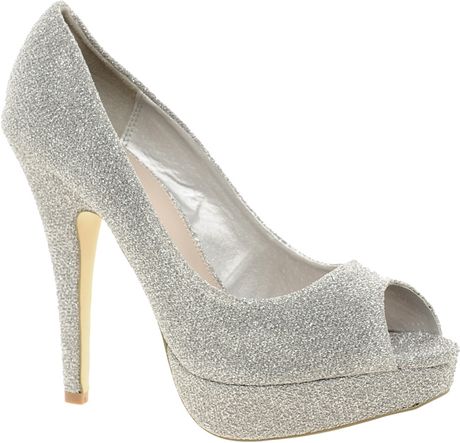 Miss Kg Josephine Platform Peep Toe Court Shoes in Silver | Lyst