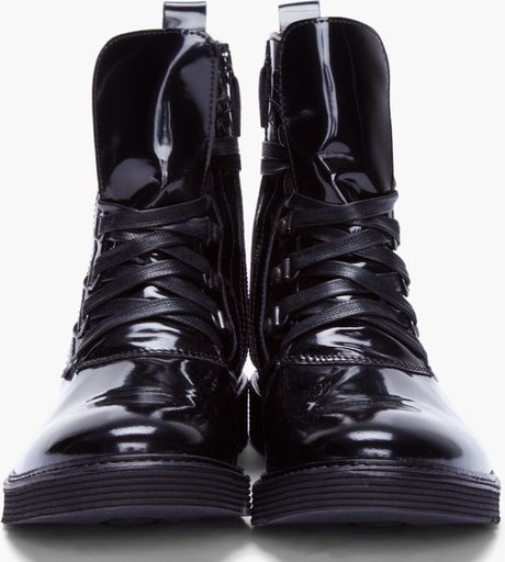 Mcq By Alexander Mcqueen Black Patent Leather Combat Boots in Black for ...