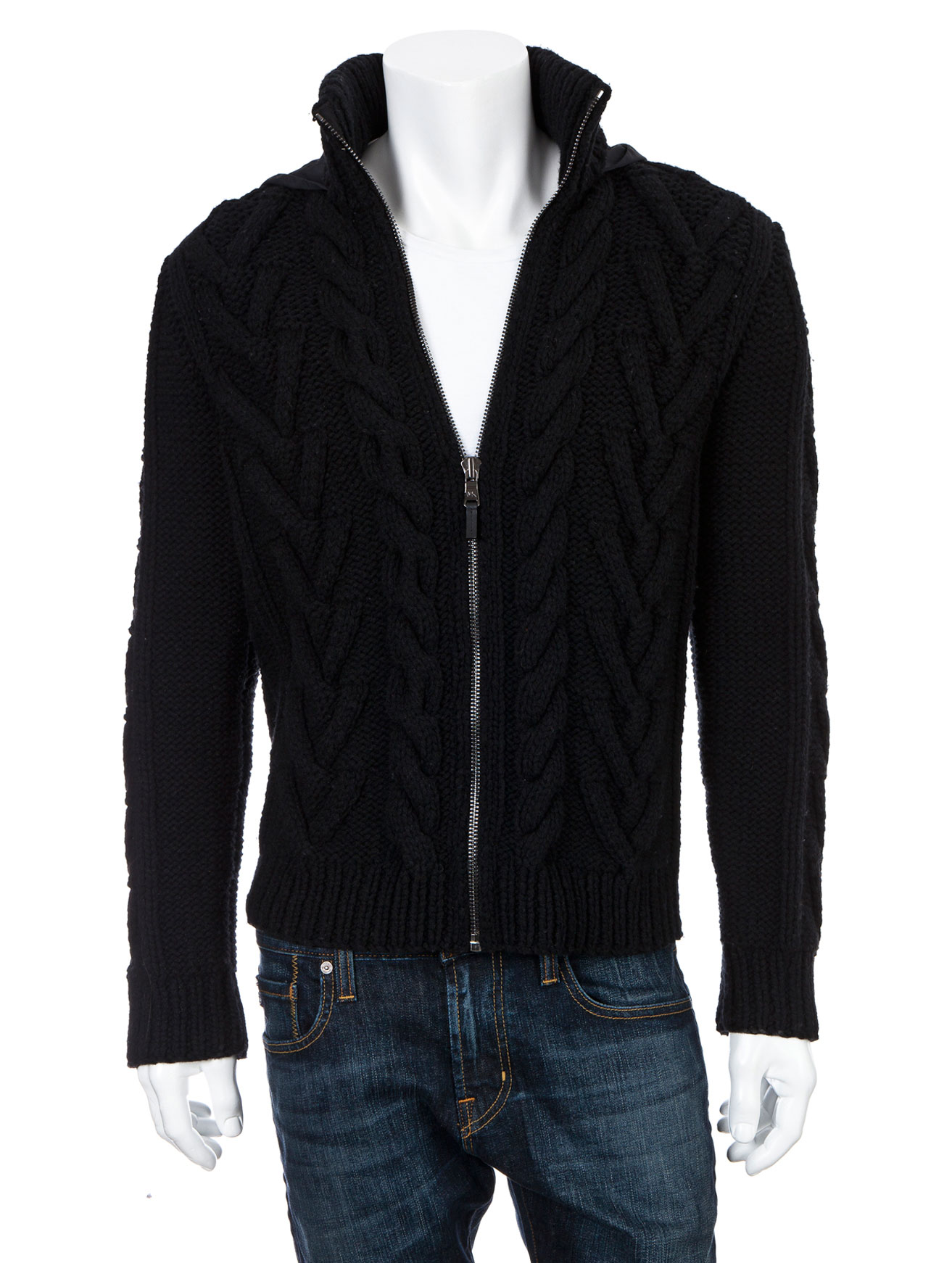 Michael Kors Cableknit Hooded Zip Sweater in Black for Men | Lyst
