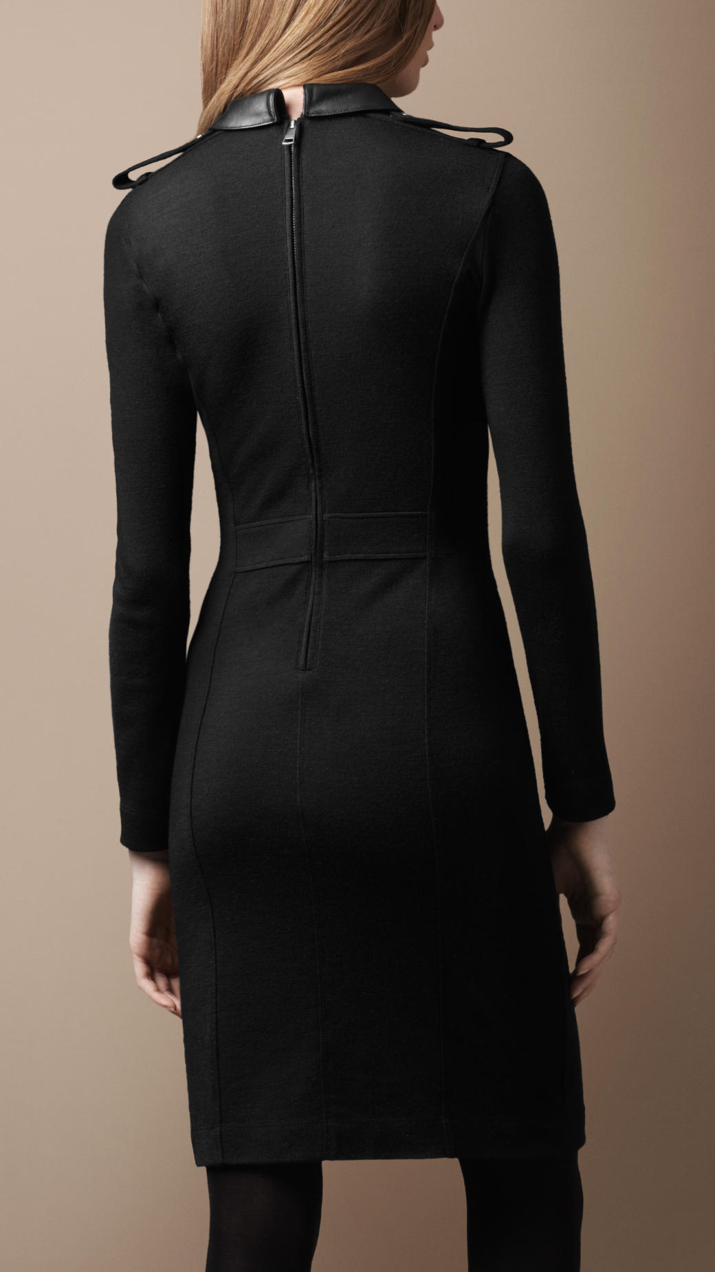 Burberry brit Leather Collar Wool Dress in Black | Lyst