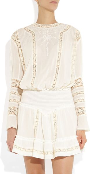 Isabel Marant Cotton Crepe and Lace Dress in White | Lyst