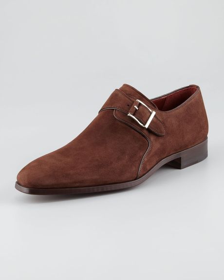 Magnanni For Neiman Marcus Monkstrap Suede Loafer in Brown for Men ...