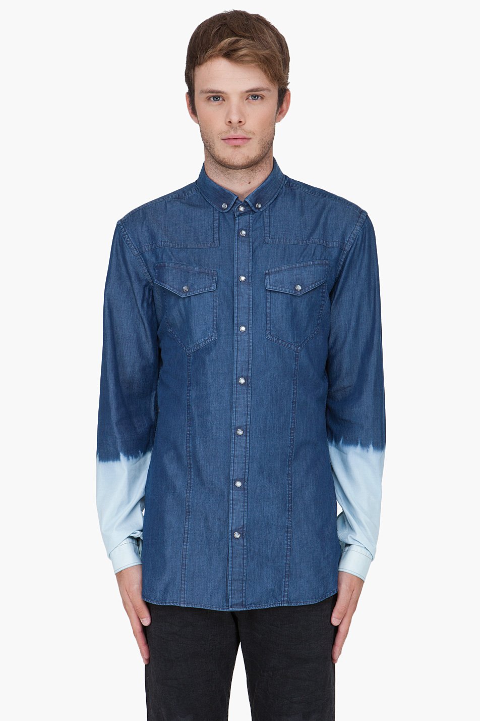 Neil barrett Navy Bleached Denim Shirt in Blue for Men | Lyst