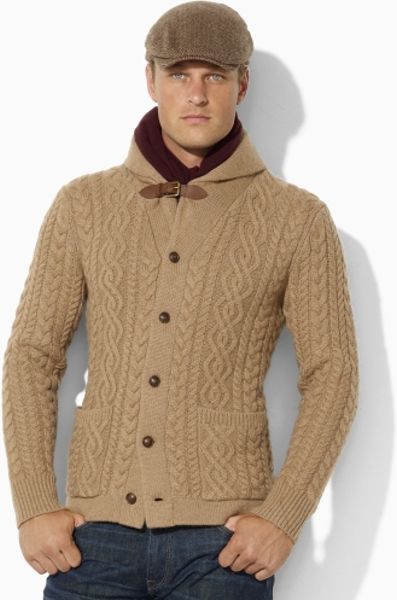 Polo Ralph Lauren Cable Shawl Cardigan in Brown for Men (camel) | Lyst