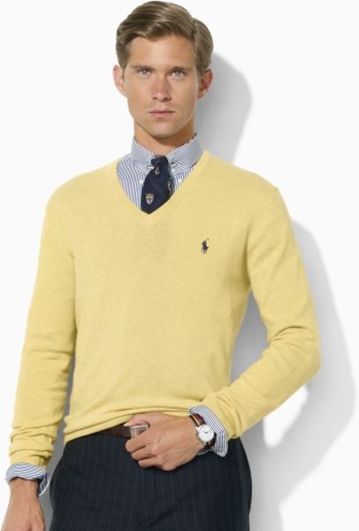 Polo Ralph Lauren Italian Merino Vneck Sweater in Yellow for Men (fall ...