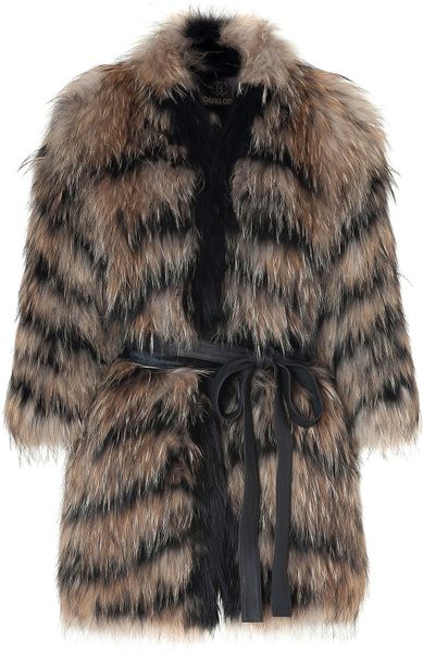 Roberto Cavalli Natural-black Belted Fur Coat in Beige (natural) | Lyst