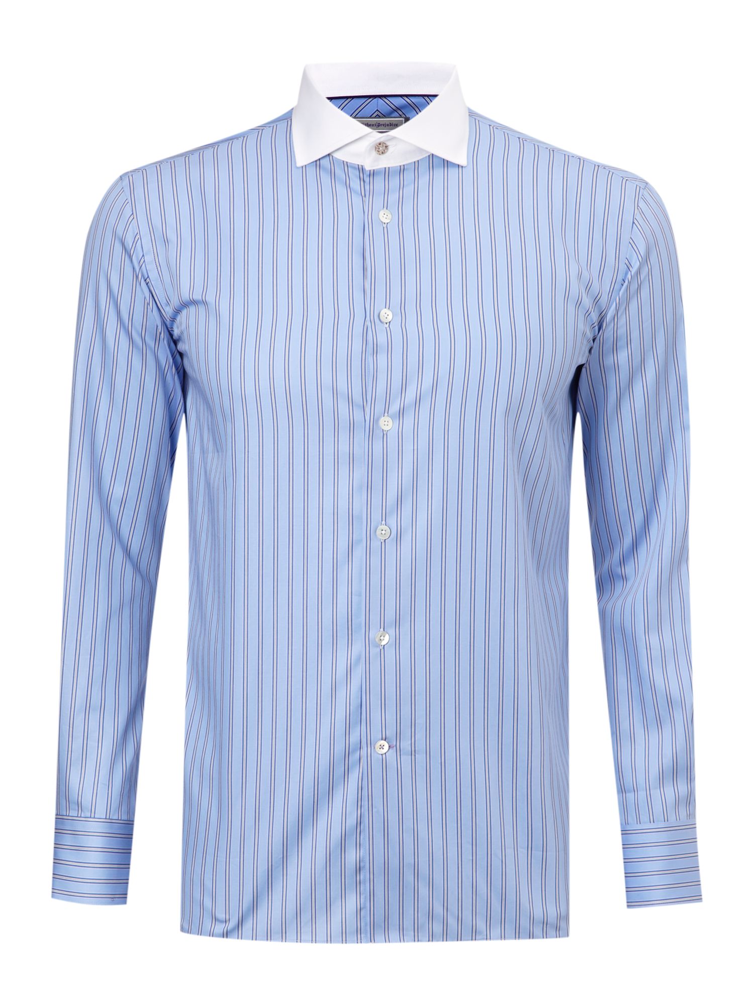 Without Prejudice Long Sleeve White Collar Oxford Formal Shirt in Blue ...