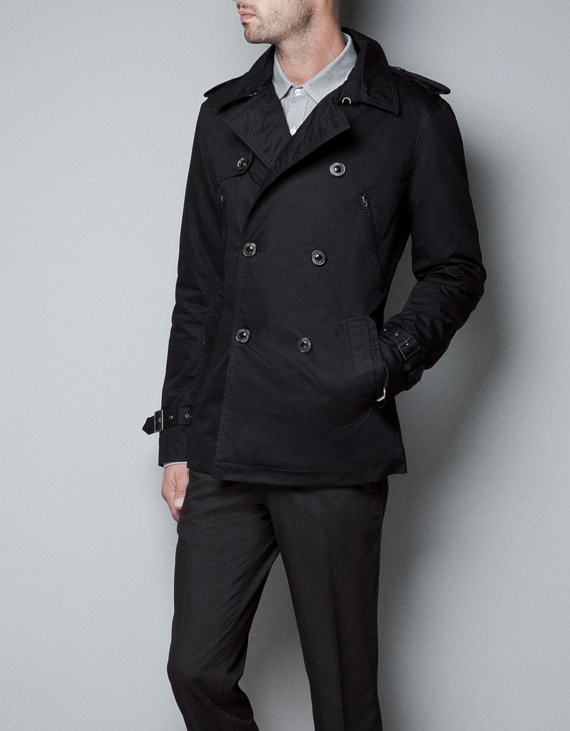 Zara Double Breasted Trench Coat in Black for Men | Lyst