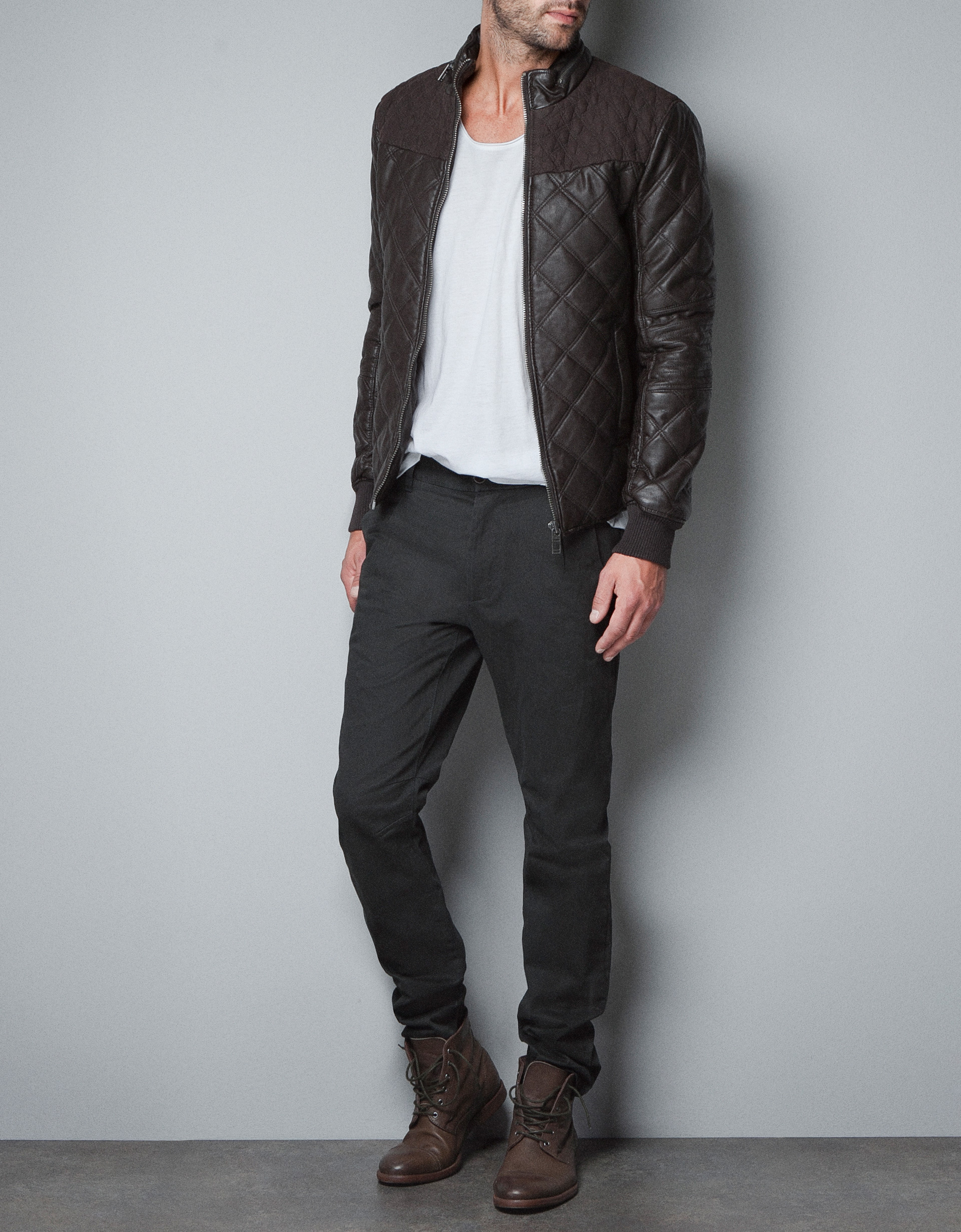 Zara Combined Faux Leather Jacket in Brown for Men | Lyst