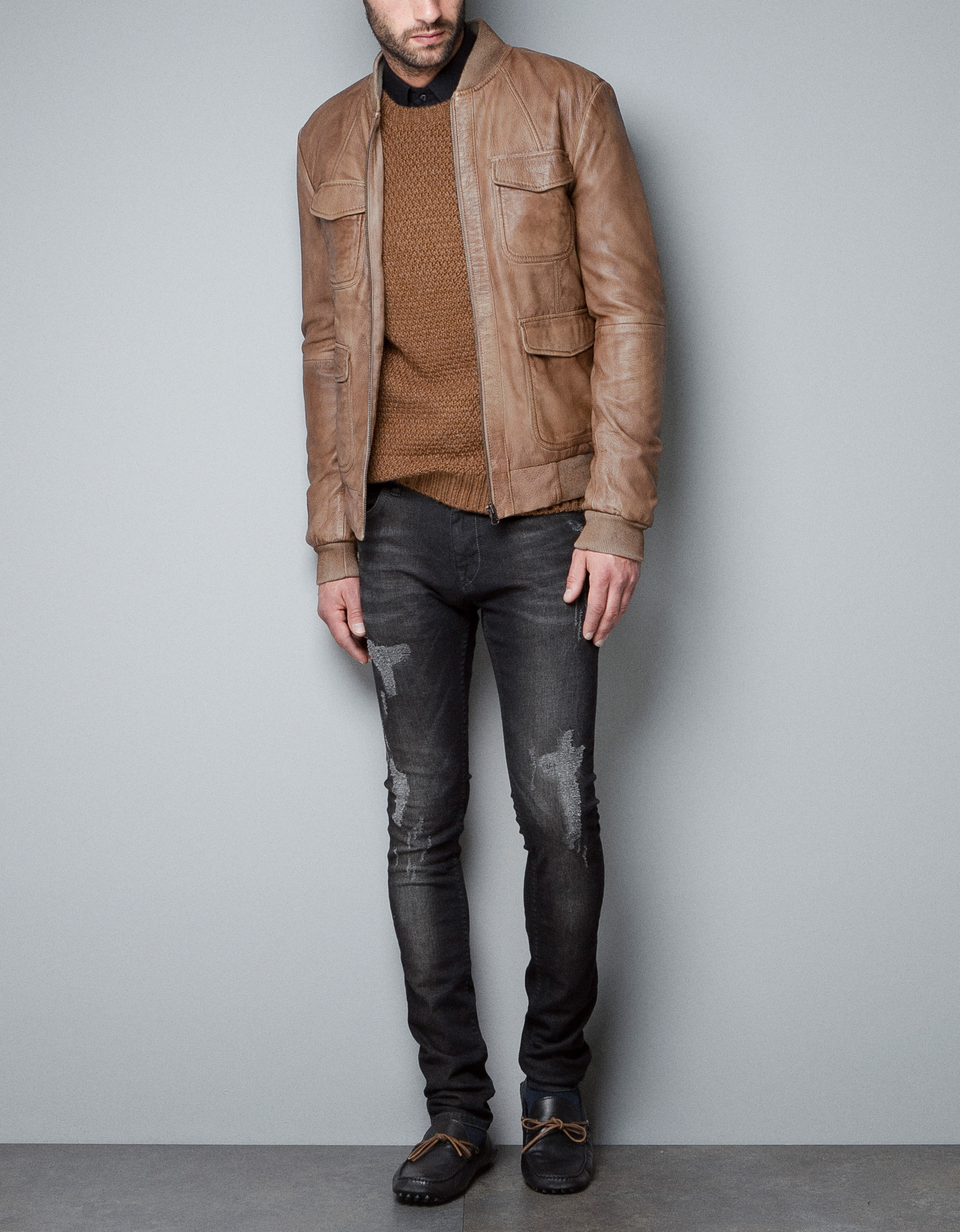  Zara  Leather Jacket  in Brown for Men Lyst