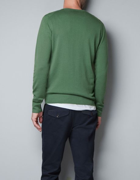 Zara Merino Wool Sweater in Green for Men | Lyst