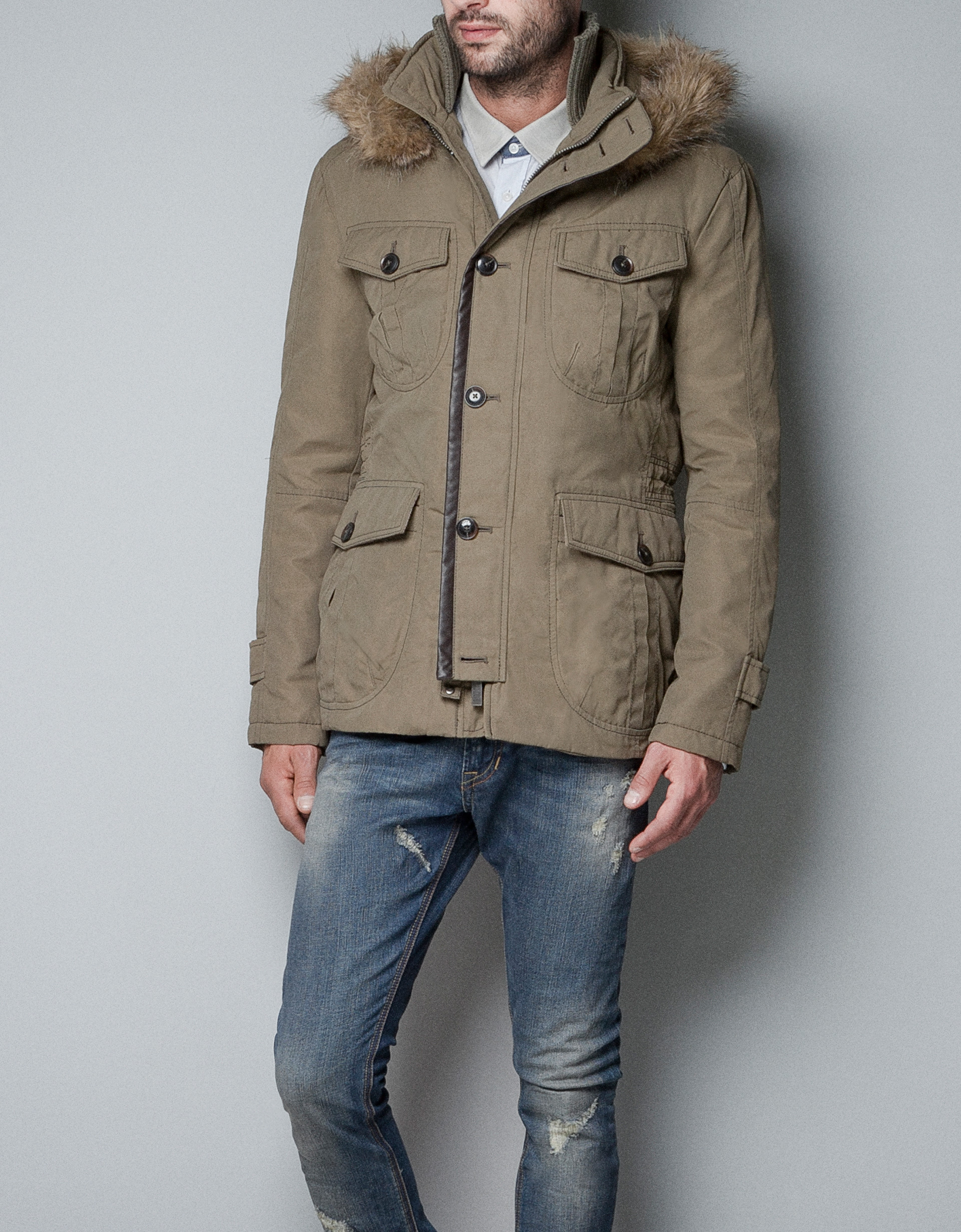 Zara Parka with Faux Fur Hood in Natural for Men | Lyst