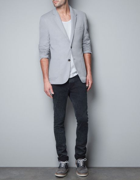 Zara Piqué Blazer with Elbow Patches in Gray for Men (light grey) | Lyst