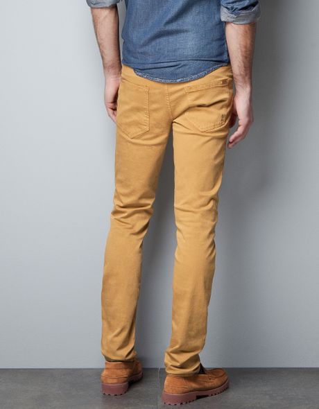 Zara 5 Pocket Satin Trousers in Orange for Men (mustard) | Lyst