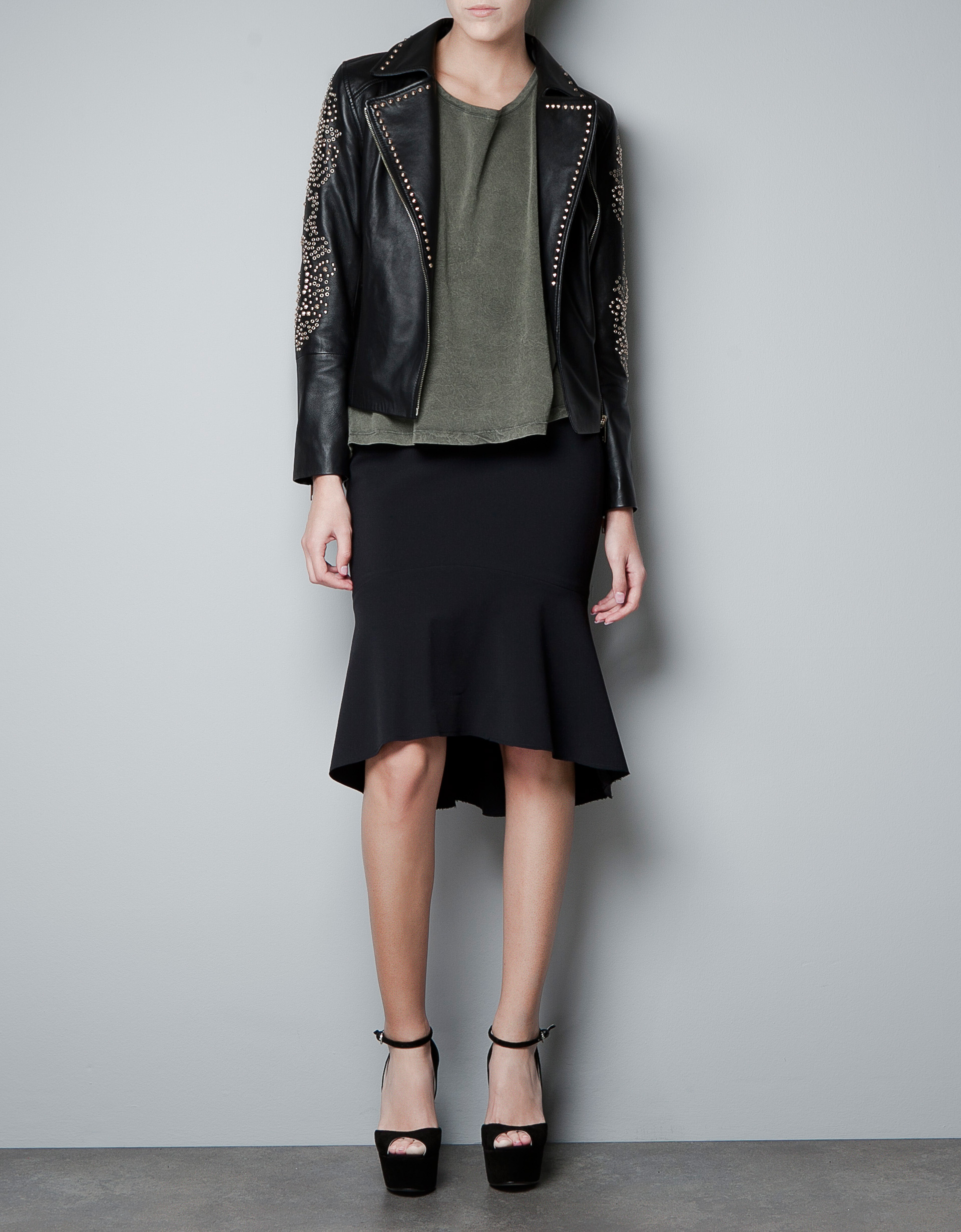 Stud Leather Jacket Zara Cairoamani Com Zara Leather Jacket With Studded Sleeve In Black Lyst