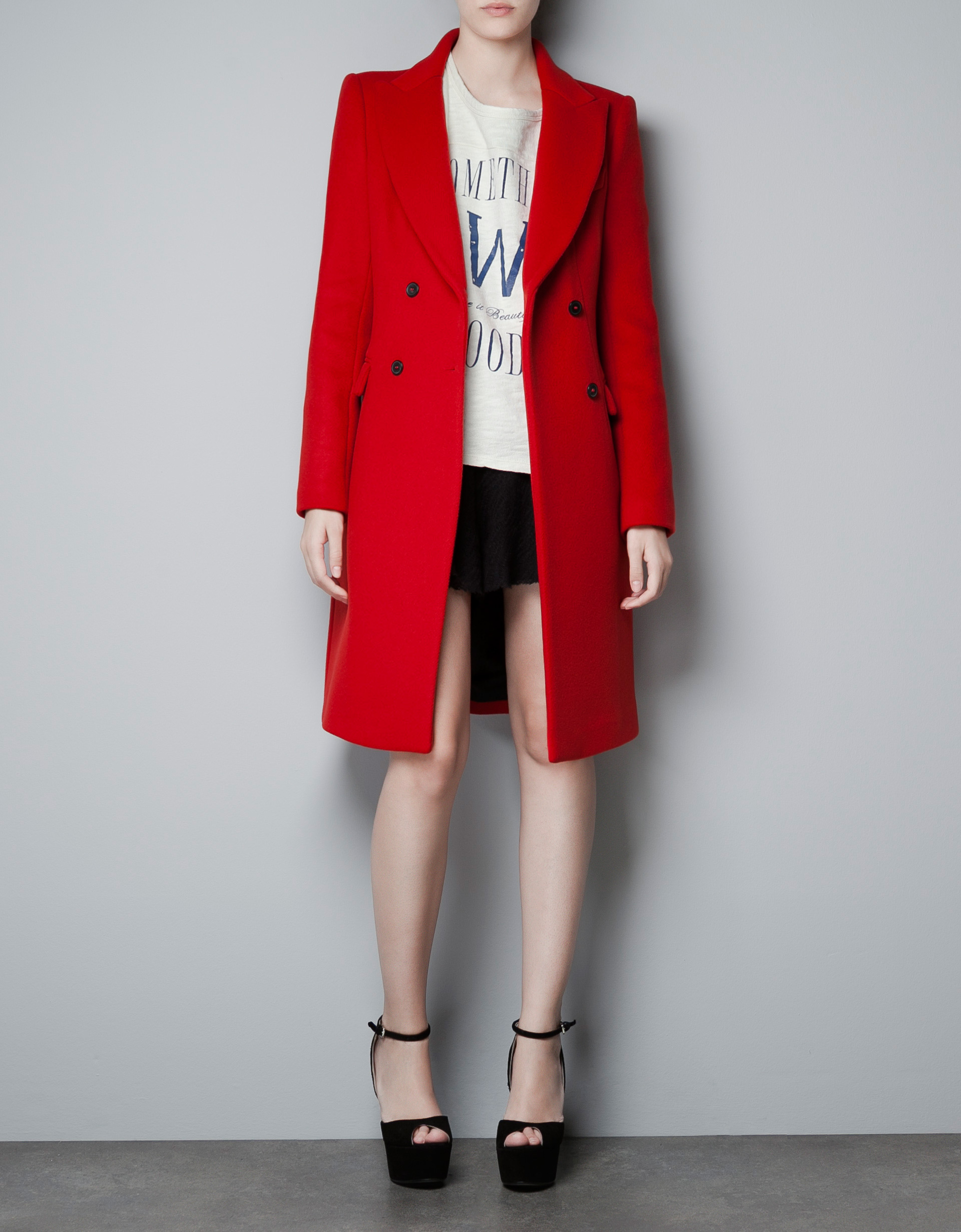 Zara Double Breasted Coat in Red | Lyst