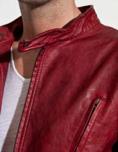 Zara Synthetic Leather Jacket in Red for Men | Lyst