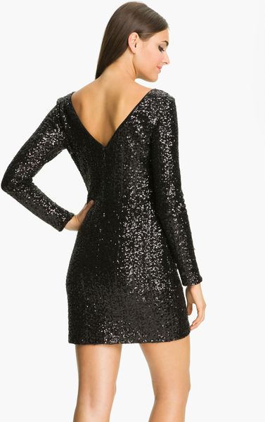 Aidan Mattox Long Sleeve Sequin Sheath Dress in Black | Lyst