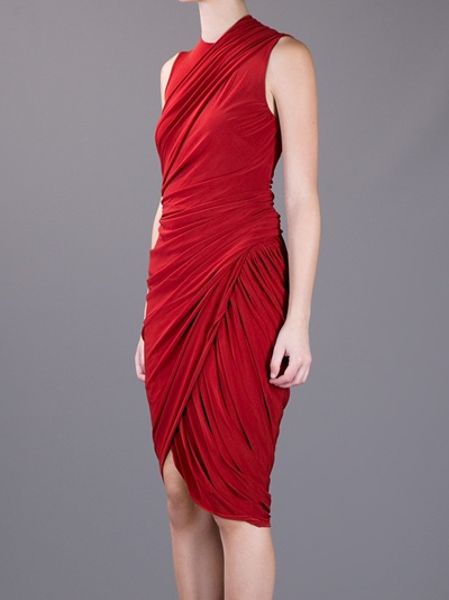 Alexander Wang Asymmetric Draped Dress in Red | Lyst