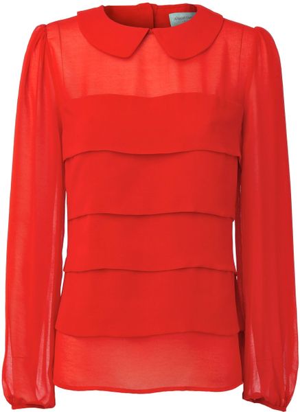 Almost Famous Pleated Chiffon Top in Red | Lyst