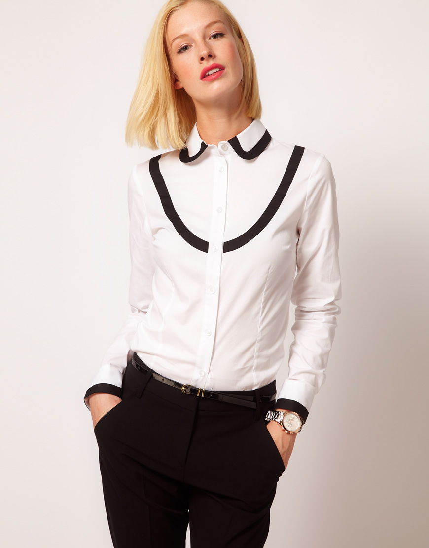 Lyst - Asos Collection Shirt with Contrast Tipping and Peter Pan Collar ...
