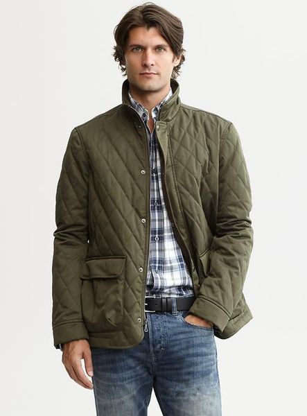 Banana Republic Quilted Snap Jacket in Green for Men | Lyst