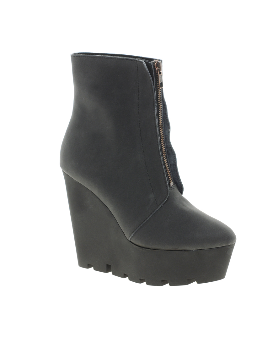 Cheap Monday Monolit Zip Front Wedge Ankle Boots in Black | Lyst