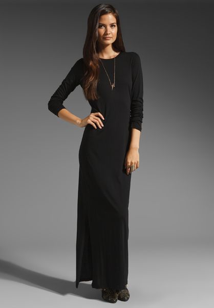 Daftbird Long Sleeve Tee Maxi Dress in Black | Lyst
