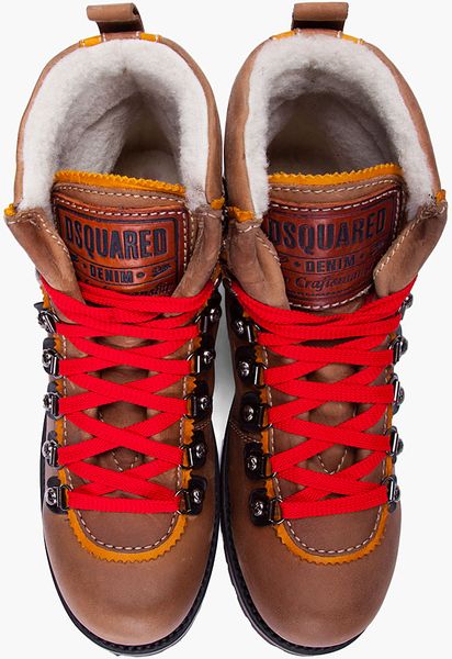 Dsquared² Brown Leather St Moritz Hiking Boots in Brown for Men | Lyst