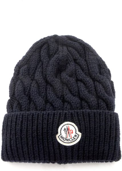 Moncler Cableknit Beanie Hat in Blue for Men (navy) | Lyst