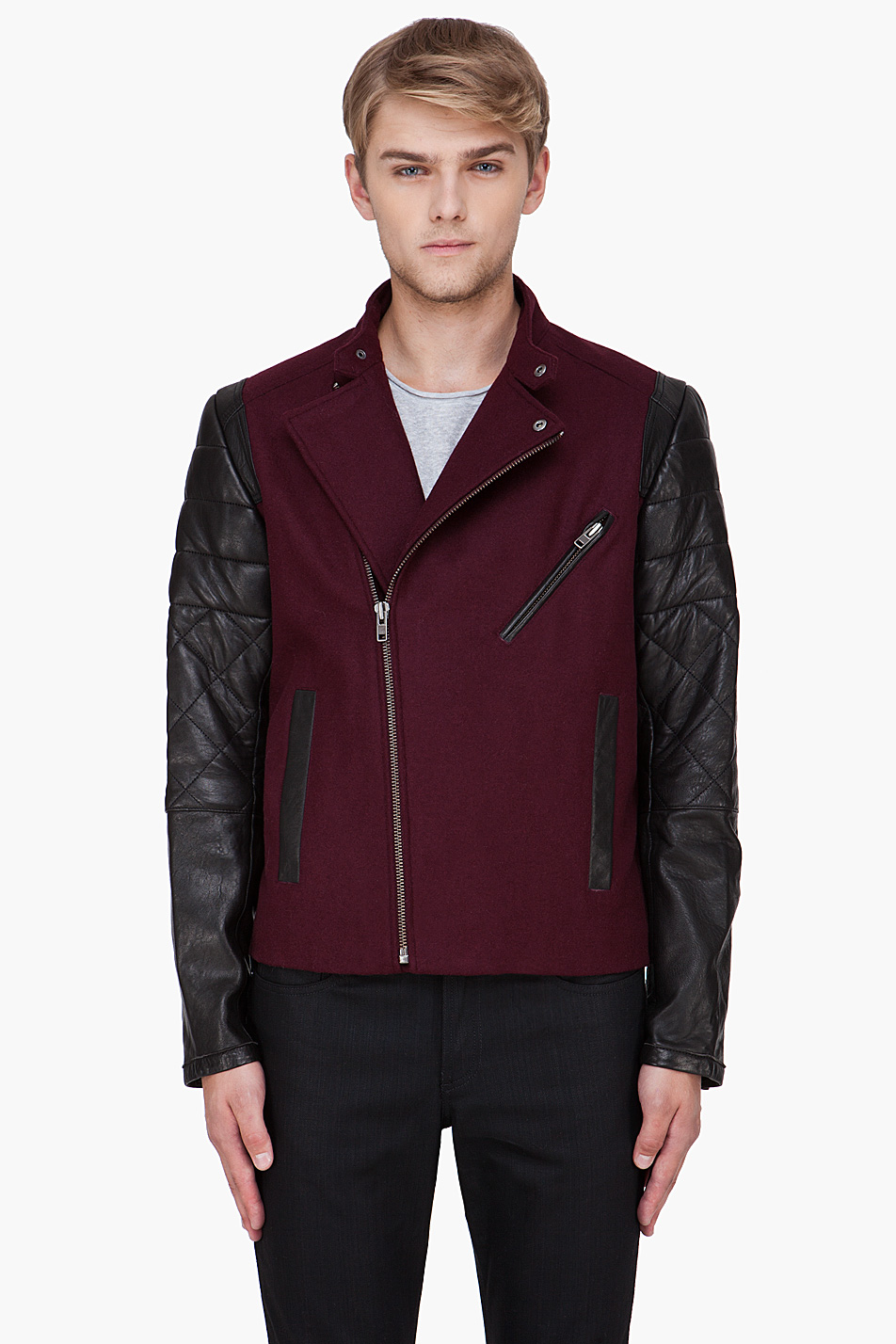 Yigal Azrouël Burdy Leather Trim Varsity Jacket In Red For Men Gallery