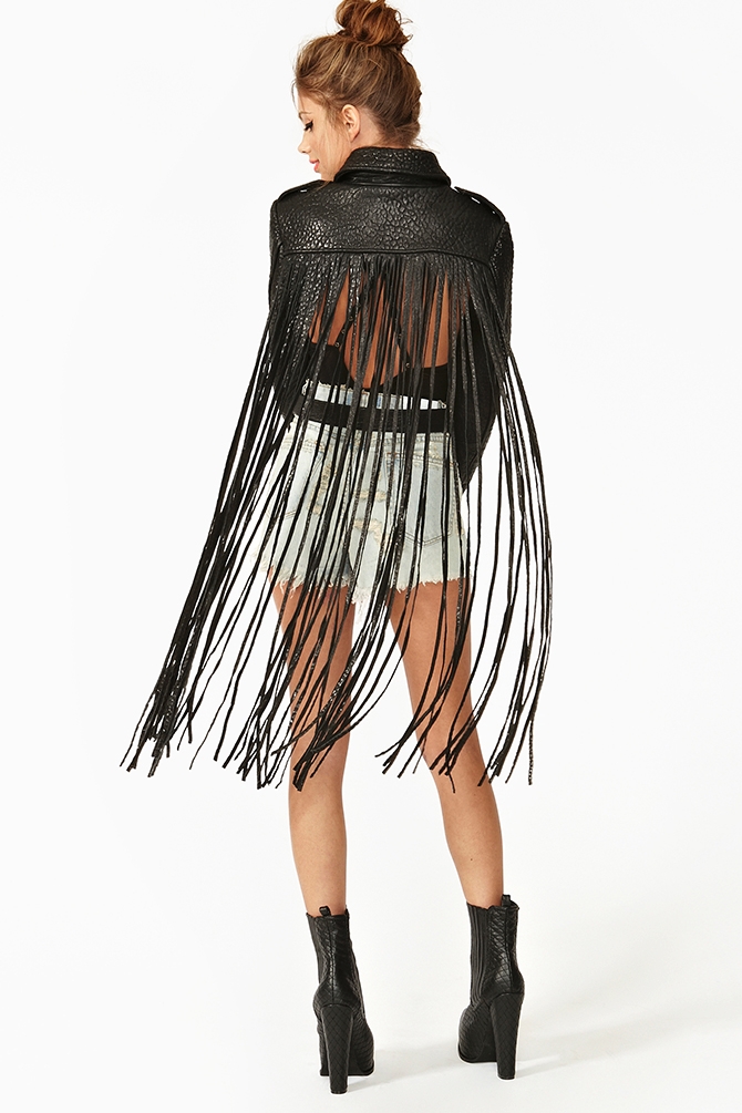 Lyst Nasty Gal Ascii Leather Moto Jacket Fringe In Black Gallery Women S Fringed Leather Jackets