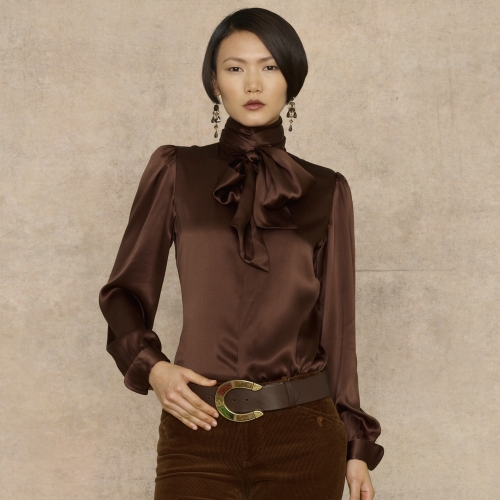 Lyst - Ralph Lauren Blue Label Silk Charmeuse Annie Blouse in Brown