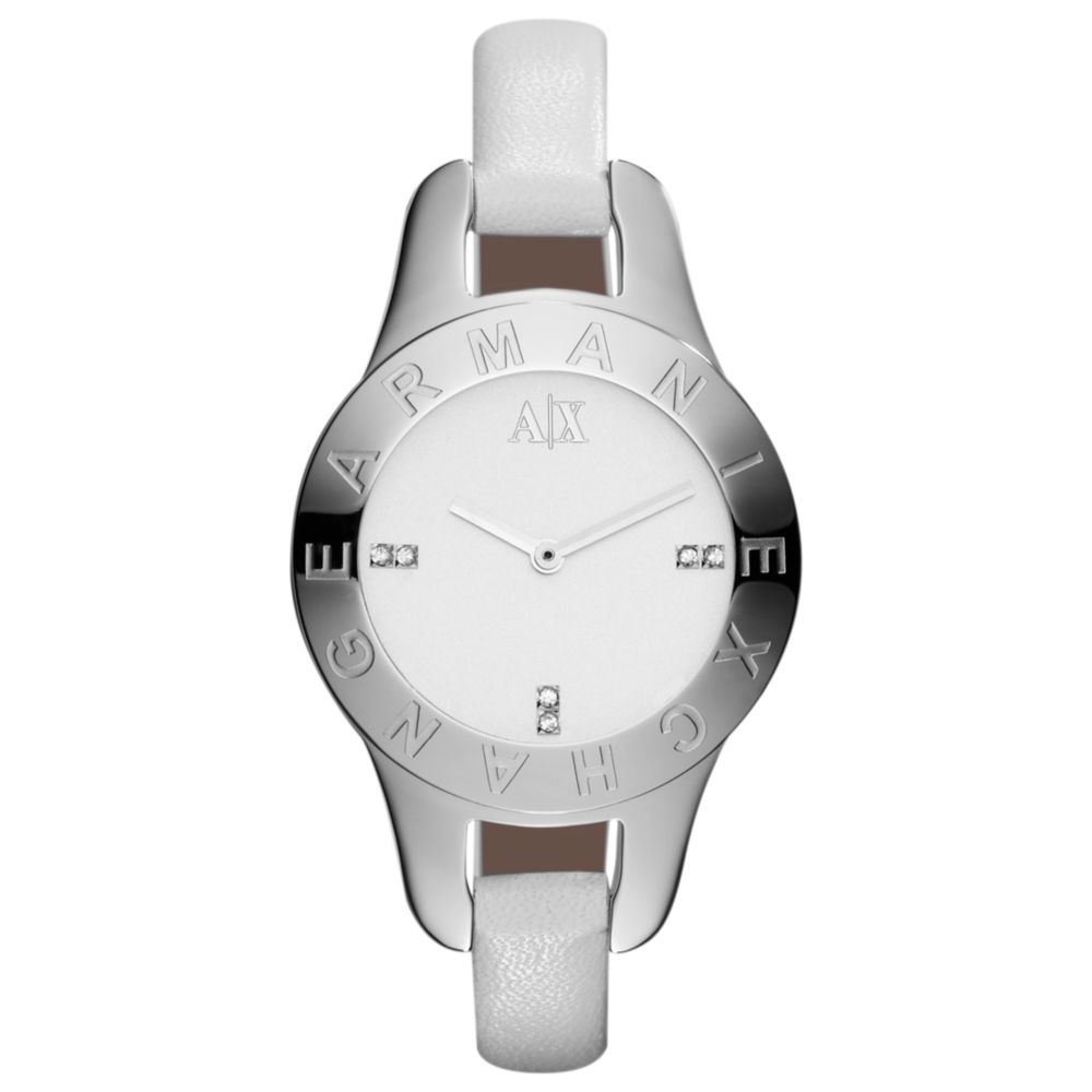 Armani Exchange Womens White Leather Strap Watch in White | Lyst