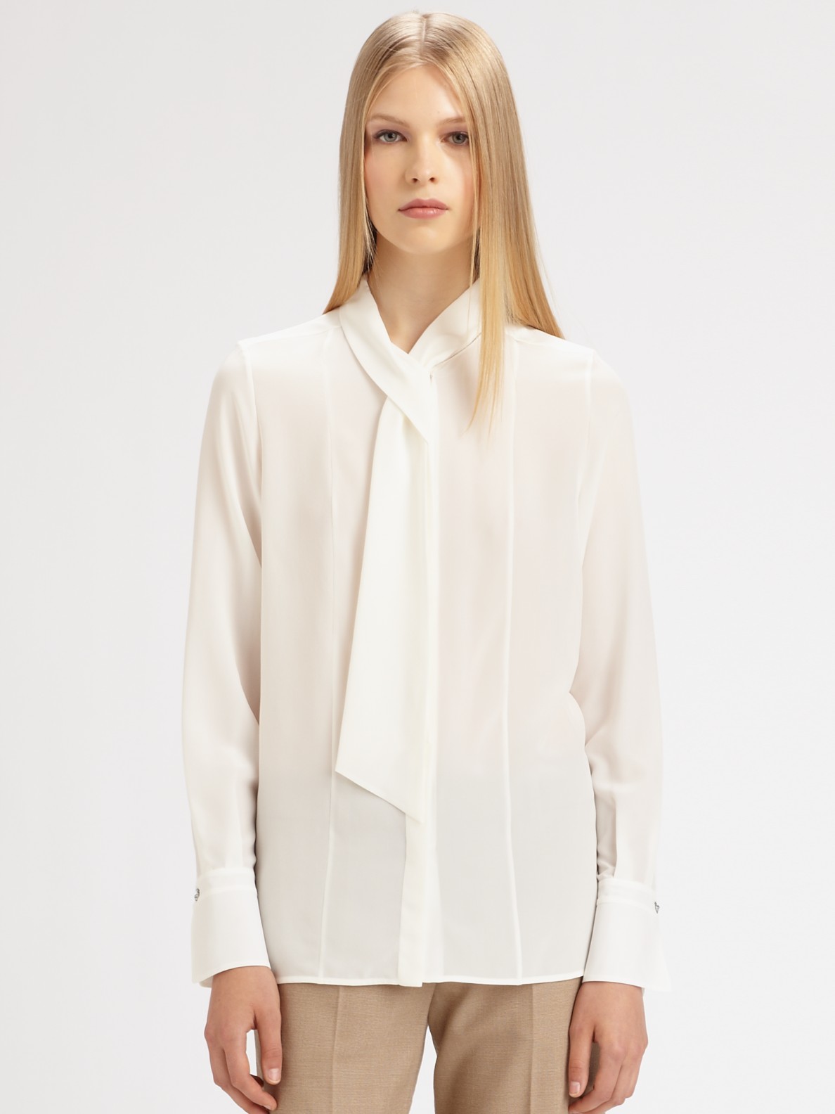 Lyst Chlo Silk Neck Tie Blouse In White