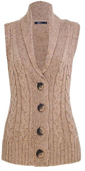 Dash Cable Knit Gilet in Beige (stone) | Lyst