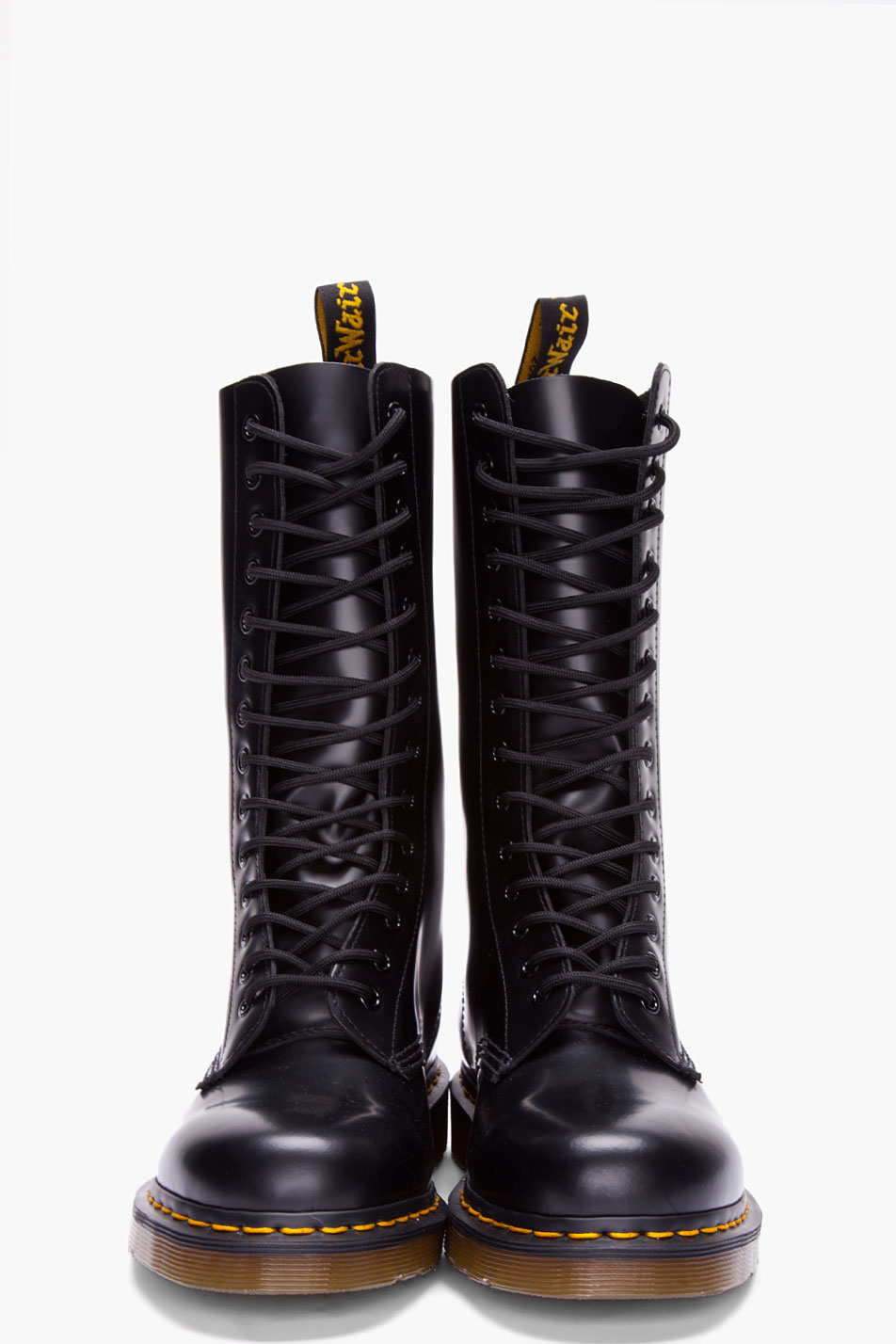 Dr. martens Tall Black Leather Lace Up Boots in Black for Men Lyst