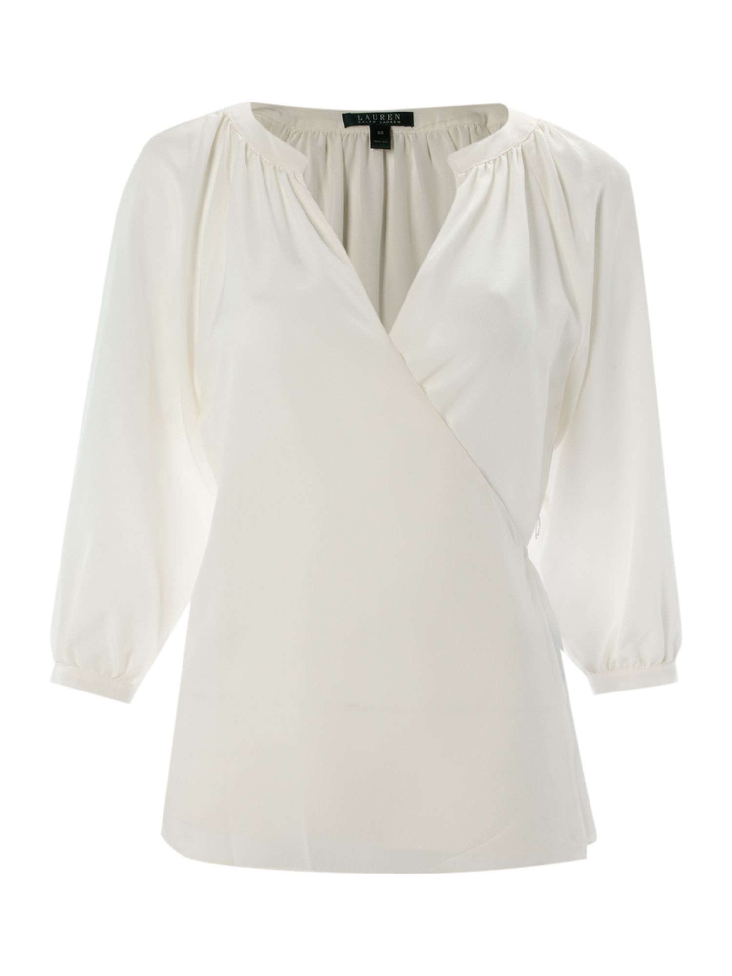 Lauren By Ralph Lauren Kora Silk Wrap Blouse in White (Pearl) | Lyst
