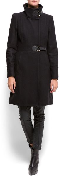 Mango Coat with Tab Fastenings in Black | Lyst