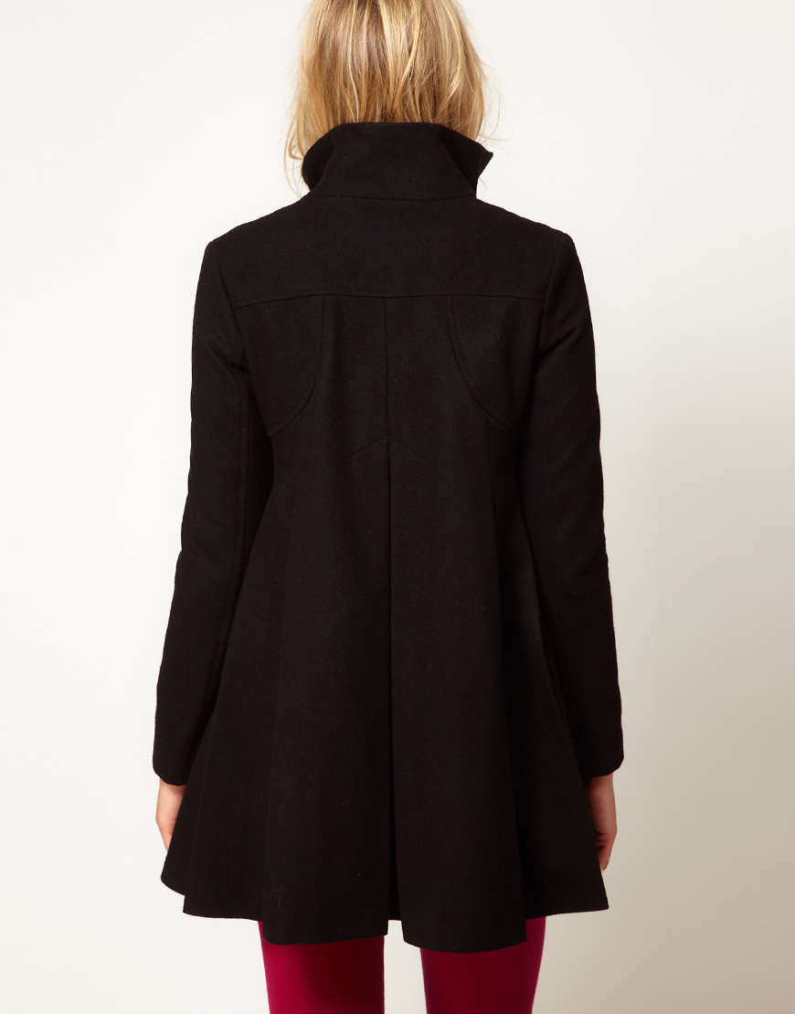 Lyst Asos Swing Coat with Pleats in Black
