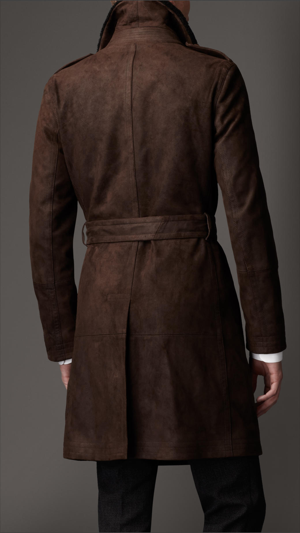 Lyst - Burberry Mid-Length Shearling Collar Suede Trench Coat in Brown ...