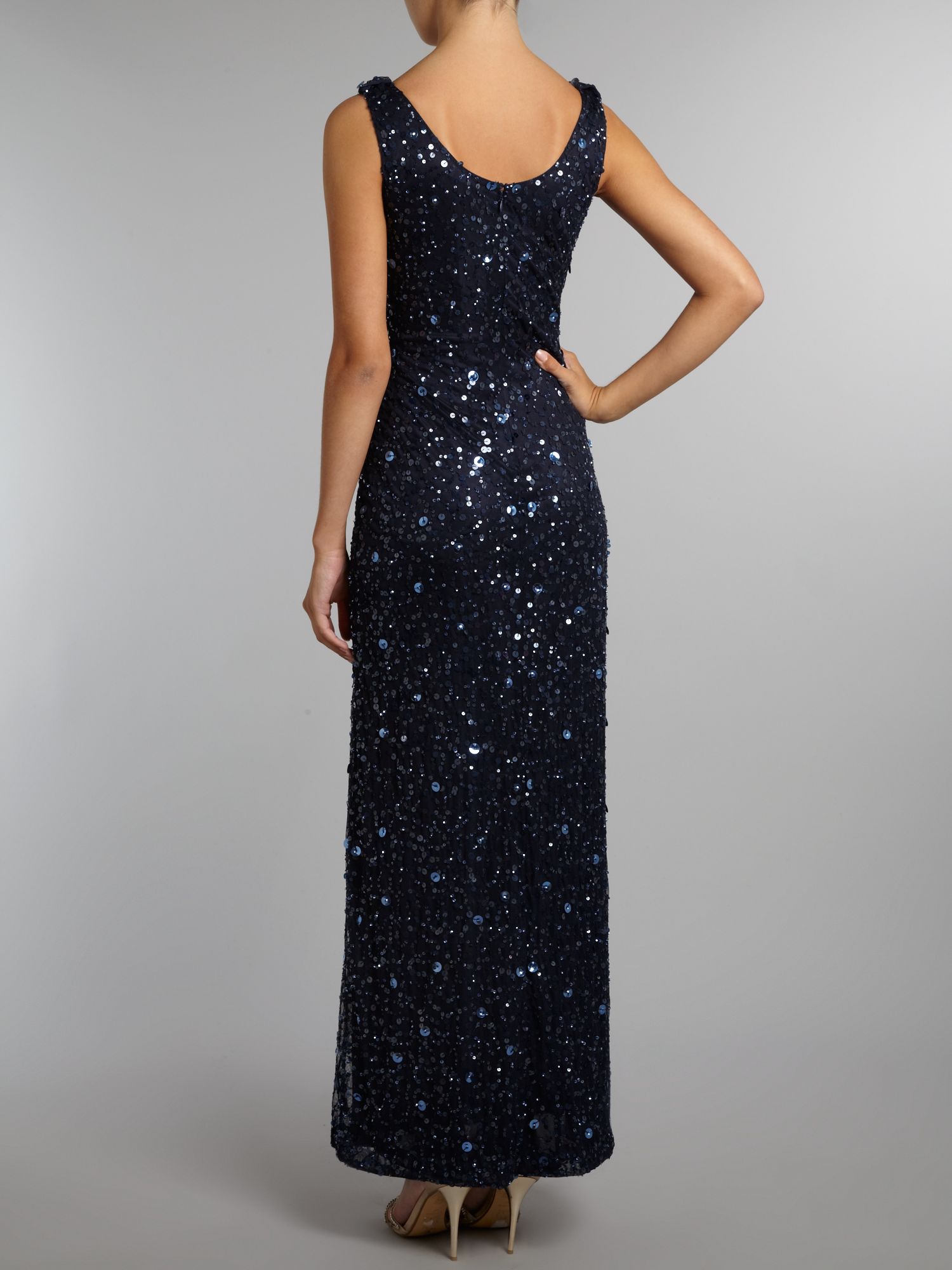 cowl neck sequin gown