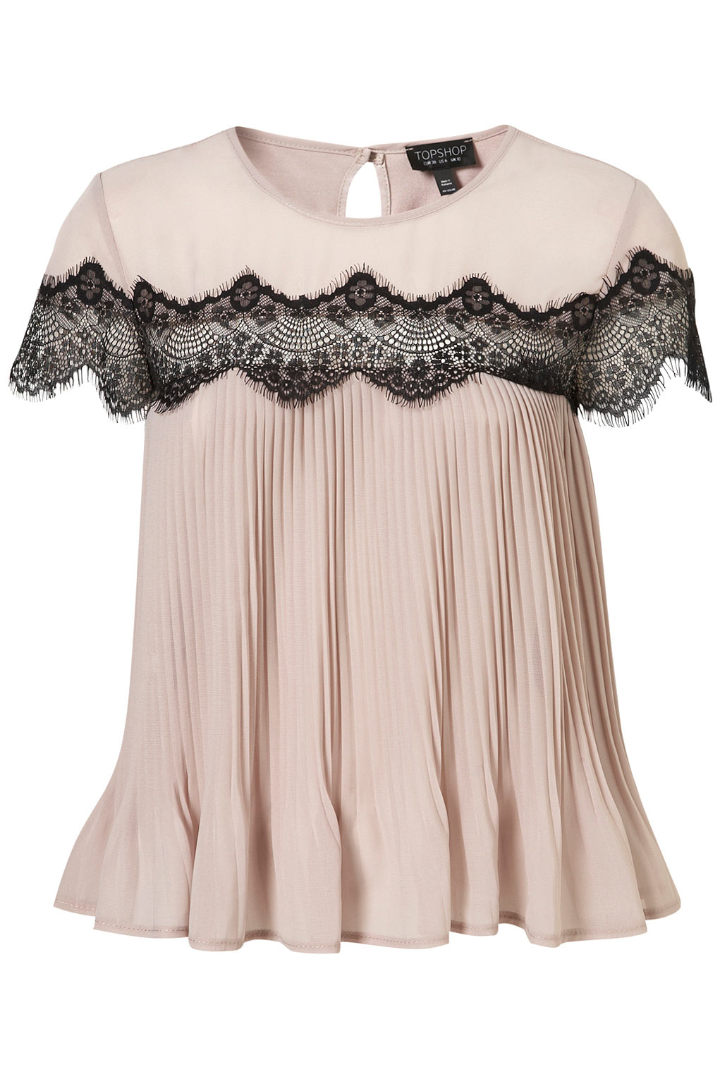 Lyst - Topshop Scallop Lace Insert Pleat Top in Natural