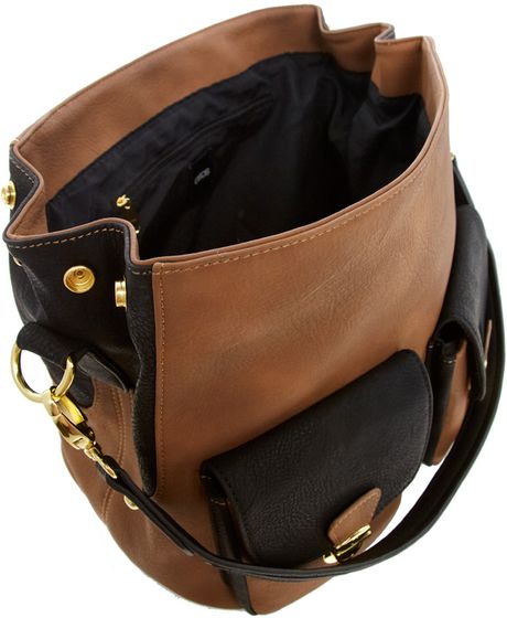 Asos Two Pocket Shoulder Bag in Black (tanblack) | Lyst