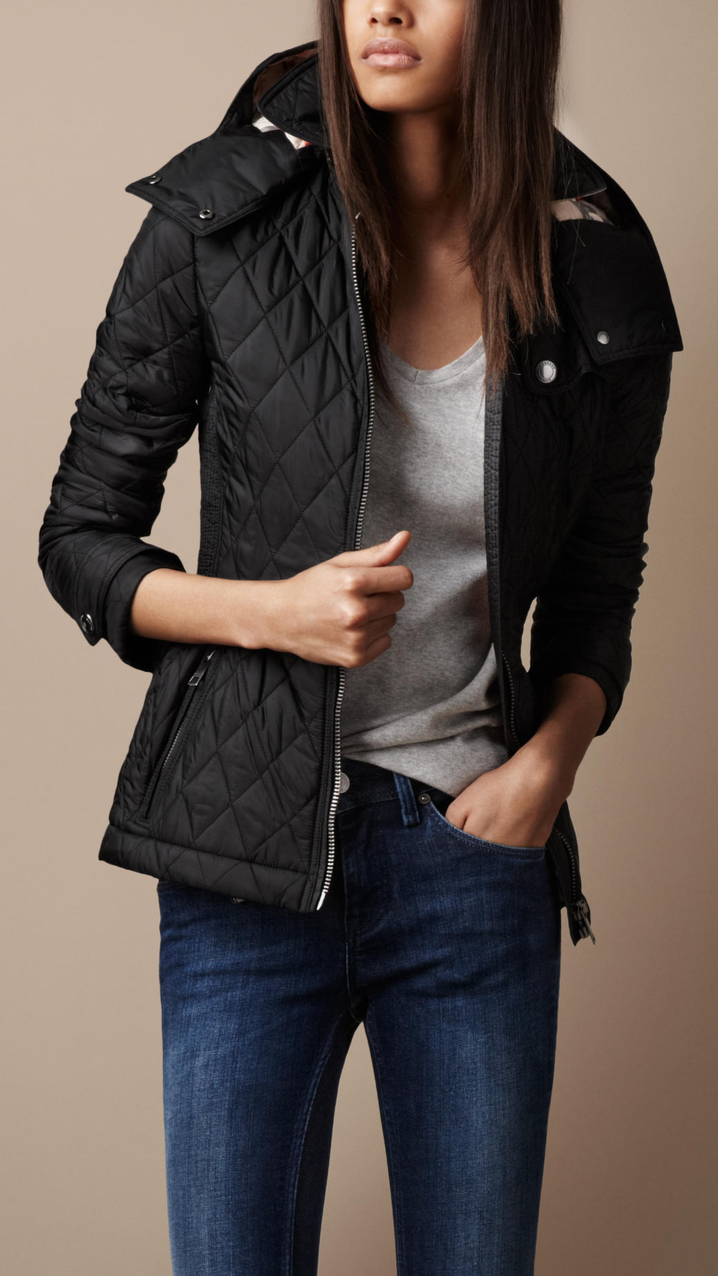 Lyst - Burberry Brit Hooded Quilted Jacket in Black